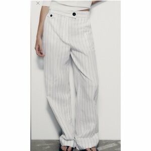 Zara White and Black Striped Wide Leg Pants